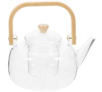 OUNONA Théière Transparente en Verre Borosilicate 1000ml avec Infuseur et Poignée en Bois, Facile à Nettoyer, pour Préparer le Thé la Maison