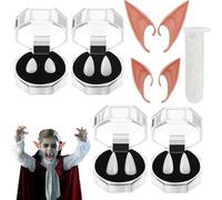 OUOQI Dents Vampire Kit,Halloween Elfe Oreille,Crocs de Vampire,Oreilles D'elfe,4 Ensembles Vampire Teeth with+2 Paires d'oreilles D'elfe,Fausses Dents Vampire,pour Halloween,Cosplay