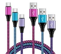 Ouorkee Lot de 3 câbles USB C de 1,8 m + 1,8 m + 1,8 m + 1,8 m, câble mural en nylon pour Galaxy S21 Note 10 9 S9 A20 A12 A20e A21s A70, Huawei P30 P20, Google, Oneplus, etc., bleu, violet, rose rouge