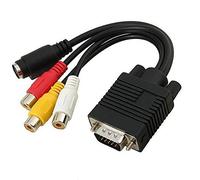 OUOU Lot de 2 câbles VGA vers RCA mâle vers S-Vidéo 3 RCA femelle Adaptateur convertisseur vidéo AV TV Out pour TV, PC, ordinateur, projecteur AV