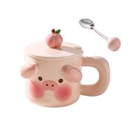 OUOULAJY Tasse à thé fantaisie en céramique pour hôtel, maison avec cuillère - Cochon rose