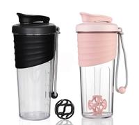 OUOUMUF Lot de 2 shakers à protéines avec boule mélangeuse Tritan pour shakes protéinés 700ml (noir et rose)