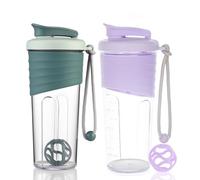 OUOUMUF Lot de 2 shakers à protéines avec boule mélangeuse Tritan pour shakes protéinés - Pour shakes protéinés super crémeux - 700 ml (Bleu et Violet)