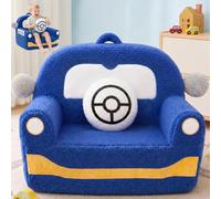 OUOZZZ Canapé Enfant 1-3 Ans, Petit Fauteuil Bébé Chauffeuse en Sherpa Doux avec Coussin, Mini Canapé pour Chambre d'enfant, Bleu Voiture