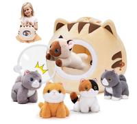 OUOZZZ Ensemble de peluches de chats - 5 chatons en peluche douce dans un sac de transport en peluche, mignons chats en peluche pour enfants, cadeaux parfaits pour filles et garçons