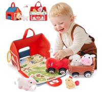 OUOZZZ Jouet pour bébé à partir de 1 an, 6 en 1, mignon, ferme, avec petits doudous et tracteur, cadeaux d'anniversaire pour les tout-petits de 1, 2, 3 ans