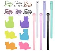 oupados 180 Feuillets Notes Autocollantes Notes Self Sticky Couleur Notes Adhésives avec 6 Kawaii Stylos à EEncre Gel 50 Trombones Papeterie Chat Fournitures de Bureau pour Rappels Prise de Notes