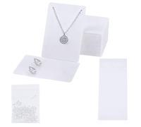 OUPADOS Lot de 100 cartes d'affichage de bijoux avec 100 pochettes de rangement autocollantes en cellophane OPP et 200 crochets d'oreilles pour emballage de bricolage, colliers, boucles d'oreilles