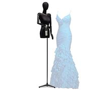 OUPAIAI Buste de Femme Mannequin Couture, Conception l'épaule déformée Hauteur réglable Coudre Le Torse avec tête Lin Amovible pour l'affichage Bijoux vêtements(Black,B)