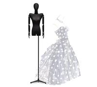 OUPAIAI Buste de Femme Mannequin Couture, Conception l'épaule déformée Hauteur réglable Coudre Le Torse avec tête Lin Amovible pour l'affichage Bijoux vêtements(Black,B)