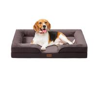 OUPEIWAWA Lit orthopédique pour chiens de taille moyenne et grande 109 x 84 x 21 cm, éponge haute densité à rebond élevé, lavable avec housse amovible, confortable, antidérapant, imperméable, marron