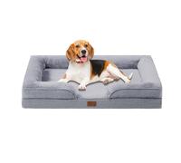 OUPEIWAWA Lit orthopédique pour chiens de taille moyenne et grande 109 x 84 x 21 cm, éponge haute densité à rebond élevé, lavable avec housse amovible, confortable, antidérapant, imperméable, gris