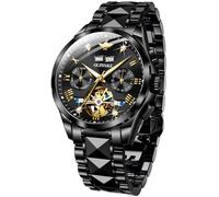 OUPINKE Montre de Marque Suisse de Luxe pour Homme - Squelette mécanique Automatique - avec remontage Automatique - Cristal Saphir - Tungstène - Étanche, Bracelet Noir et Cadran Noir, Bracelet