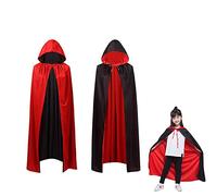 OUQIWEN Cape Vampire Enfant,Unisexe Cape à Capuche Halloween,Noir Rouge Réversible Cape vampire Enfant (90cm)