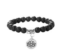 our fave Bracelet élastique à perles de 8 mm avec pendentif lotus pour femme - Bijoux tendance multicouches, One Size, Comme décrit