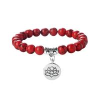 our fave Bracelet élastique à perles de 8 mm avec pendentif lotus pour femme - Bijoux tendance multicouches, One Size, Comme décrit