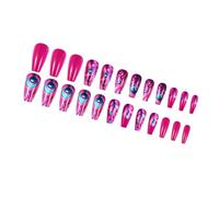 our fave Lot de 24 faux ongles carrés longs à presser Motif plumes Rose vif