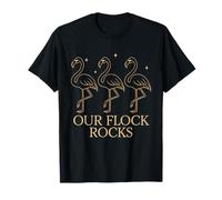 Our Flock Rocks Chic Outline Flamingo Design Minimal Black T-Shirt