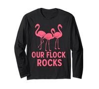 Our Flock Rocks Pink Flamingo Funny Matching Family Group Manche Longue