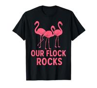 Our Flock Rocks Pink Flamingo Funny Matching Family Group T-Shirt
