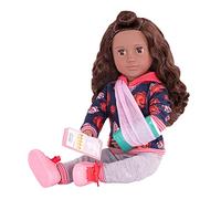 Our Generation - 45333 Keisha Poupée Deluxe avec 2 Tenues, patiente, Bras en plâtre, Cheveux Marron, Yeux de Sommeil Marron, Mobile, 46 cm - à partir de 3 Ans - Multicolore