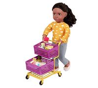 Our Generation - Deluxe Panier de Courses Violet/Jaune & Aliments - Achats équilibrés pour poupées de 46 cm avec roulettes fonctionnelles - Jouets Enfants à partir de 3 Ans