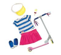 Our Generation - BD30200Z - Tenue Deluxe - Ensemble avec Trottinette | Comprend 7 pièces : visière, haut, jupe, chaussures, trottinette et friandise glacée; poupée vendue séparément; 3 ans et +