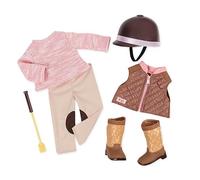 Our Generation - BD30326Z - Tenue Deluxe - Equitation Rose | Comprend 7 pièces au total : casque, pull, veste, pantalon, bottes et cravache, pour poupée de 46 cm, Idée cadeau, 5 ans et +