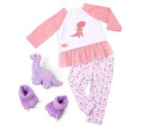 Our Generation - BD30474Z Tenue Deluxe-Pyjama Dino | Comprend un haut de pyjama, un pantalon, une paire de pantoufles et un dinosaure en peluche; 5 ans et +