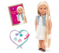 Our Generation - BD31055C1Z - Poupée Cheveux - Phoebe | Comprend 11 pièces au total : peigne, 2 rallonges, 2 barrettes cœur en métal et livret de coiffures, Phoebe, 3 ans et +