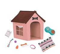 Our Generation - BD37503Z - Niche pour Chien 15cm | Comprend 10 pièces au total, dont niche, collier, coussin, bol avec eau et nourriture, jouets et craie, 5 ans et +