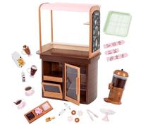 Our Generation - BD37964Z - Stand Chocolat Chaud | Comprend 26 pièces au total avec stand, machine, garnitures, biscuits et 3 panneaux d’activité, Stand complet, 3 ans et +