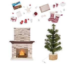 Our Generation - Célébration des fêtes - Meubles pour Maison de poupée - Cheminée et Sapin de Noël - Ensemble de décorations de Vacances - Accessoires pour poupées de 46 cm - 3 Ans et +