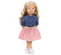 Our Generation Emily Girl Doll - Poupée de planification de fête de 45,7 cm avec jolie robe rose, haut en jean tendance, corps doux à câliner, lunettes élégantes, pour enfants de 3 ans et plus