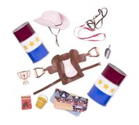 Our Generation - Ensemble de Courses de barils - Set d'équitation - Selle, Chapeau de Cowgirl et Autres - Accessoires pour poupées de 46 cm - Jouer à Faire Semblant - 3 Ans et +