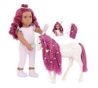 Our Generation - Estra & Delta - Ensemble poupée et Poulain de 46 cm - Cheveux Fuchsia Assortis - Accessoires de toilettage et de Coiffure - Jouer à Faire Semblant - 3 Ans et +