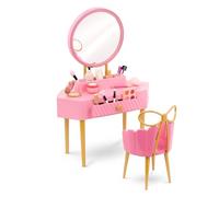Our Generation Fabulous Fun Coiffeuse - Ensemble de 17 pièces pour poupées de 46 cm avec miroir, chaise et accessoires de maquillage - Coiffeuse pour enfants à partir de 3 ans - Meuble de poupée rose