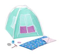 Our Generation Happy Camper, Tente et Accessoires de Camping | Comprend 19 pièces au total : tente en tissu, sac de couchage et accessoires de camping pour poupée de 46 cm, 3 ans et +