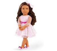 Our Generation - Katia - Poupée de Mode de 46 cm - Yeux Noisette et Cheveux Bruns ondulés réalistes - Robe chatoyante et nœud pour Les Cheveux - Jouer à Faire Semblant - 3 Ans et +