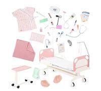 Our Generation - Lit de guérison - Lit d'hôpital pour poupée - Ensemble de médecins - Blouse d'hôpital, stéthoscope, Trousse médicale - Accessoires pour poupées de 46 cm - 3 Ans et +