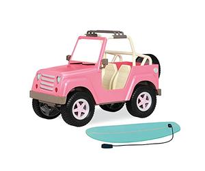 Our Generation Off Roader, véhicule Tout-Terrain Rose pour poupées | Véhicule tout-terrain rose pour poupées de 46 cm avec porte-surf amovible et planche de surf, Jeu compatible, 5 ans et +