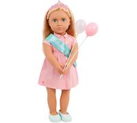 Our Generation Poupée d'anniversaire de 46 cm et Accessoires - Yeux Bleus réalistes et Cheveux blonds foncés - Robe de fête, écharpe et Ballons - Jeu de rôle - Jouet pour Enfants à partir de 3 Ans -