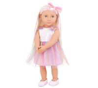 Our Generation Poupée de 46 cm - Yeux Violets et Cheveux avec mèches - Vêtements de poupée Arc-en-Ciel - Jeu de rôle - Jouet pour Enfants à partir de 3 Ans - Iris