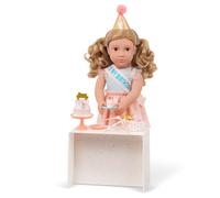 Our Generation - Romy - Poupée d'anniversaire de 46 cm - Yeux Bruns réalistes et Cheveux blonds foncés ondulés - Chapeau de fête, gâteau et Accessoires de célébration - 3 Ans et +