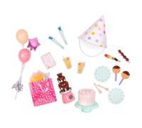 Our Generation - Set anniversaire Sweet Celebration - Accessoires de fête pour poupées de 46 cm - Gâteau d'anniversaire et ballons - Aliments et fournitures pour faire semblant - 3 ans et +