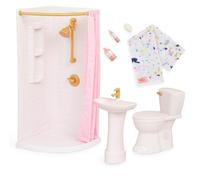 Our Generation Sweet Bathroom Ensemble de meubles de salle de bain pour poupées de 45,7 cm avec baignoire, lavabo, toilettes et accessoires - Meubles de poupée pour créer l'imagination