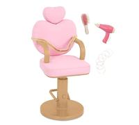 Our Generation Sweet Styles Ensemble de jeu de chaise de salon - Ensemble d'accessoires de coiffure pour poupées de 45,7 cm, ensemble de coiffure amusant, sons réalistes, chaise réglable, pour enfants