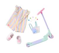 Our Generation Vêtements et accessoires de poupée (46 cm) - Barboteuse élégante avec rayures arc-en-ciel - Trottinette de poupée, sac à dos et sucettes - Ride The Rainbow - Jouet pour enfants à partir