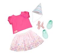 Our Generation Vêtements pour poupées de 46 cm, C’est l’Heure de la fête | Comprend 6 pièces au total : haut rose, jupe à confettis, chapeau de fête, paire de chaussures et ballon caniche, 3 ans et +
