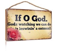 Our Home Signs For Home Decor If God Is Watching, We Can Do Less Winning And More Entenail. Panneau en bois pour porche, cadeaux de jardin (15 x 28 cm)